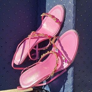Enzo Angiolini. Hot pink jeweled wedges. 9 1/2